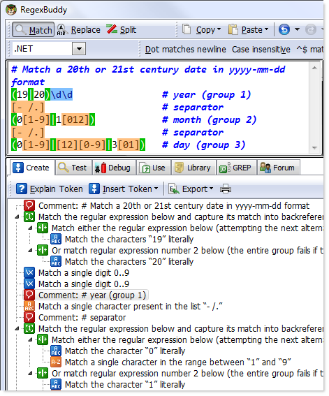 Кроме того, одна из наиболее полезных функций RegEx Buddy - это простое английское дерево регулярных выражений, которое позволяет легко понять, что именно делает регулярное выражение - шаг за шагом